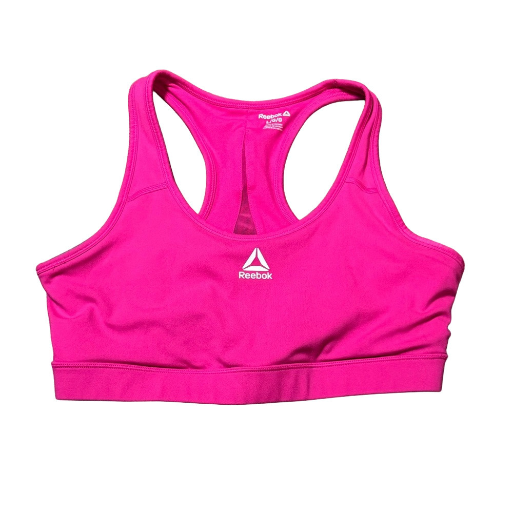Reebok Pink Sports Bra Polyester Spandex Moisture Wicking Women Size L - Picture 3 of 13